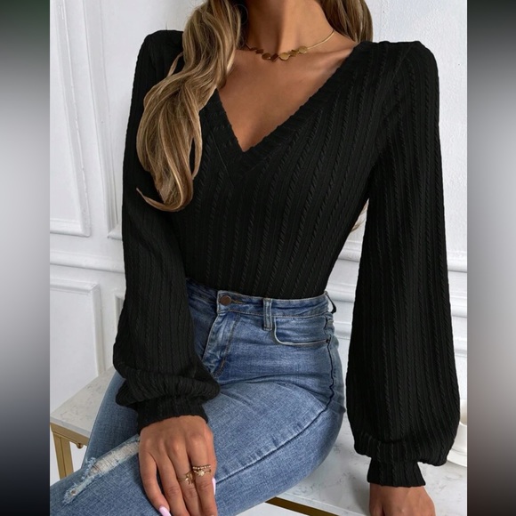 Boho lantern sleeve ribbed top - Picture 7 of 15